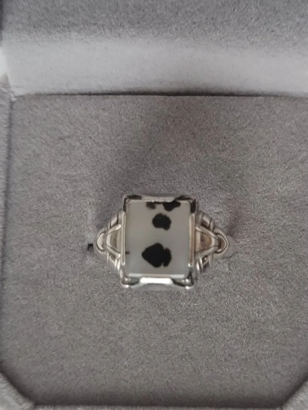 Art Deco Moss Agate Sterling Ring Ostby Barton Signet